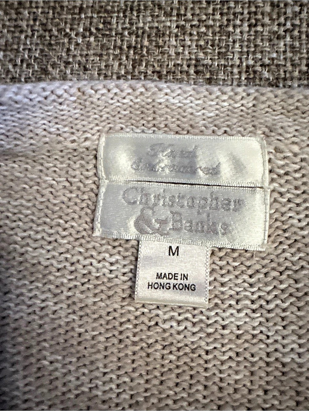 Vintage Christopher & Banks Knit Short Sleeve Cat Sweater Beige M - Picture 5 of 5